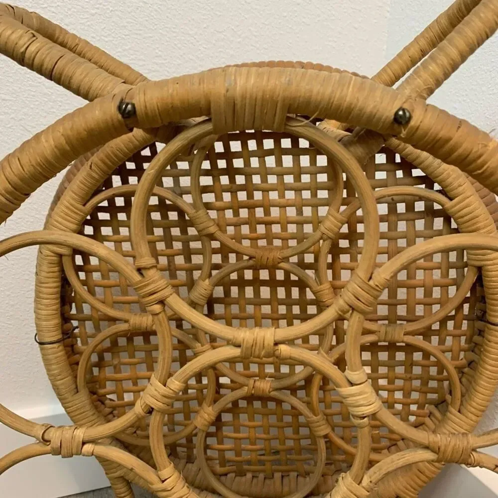 Vintage 60s Wicker Wine Bottle Rack Holder Decor 70s